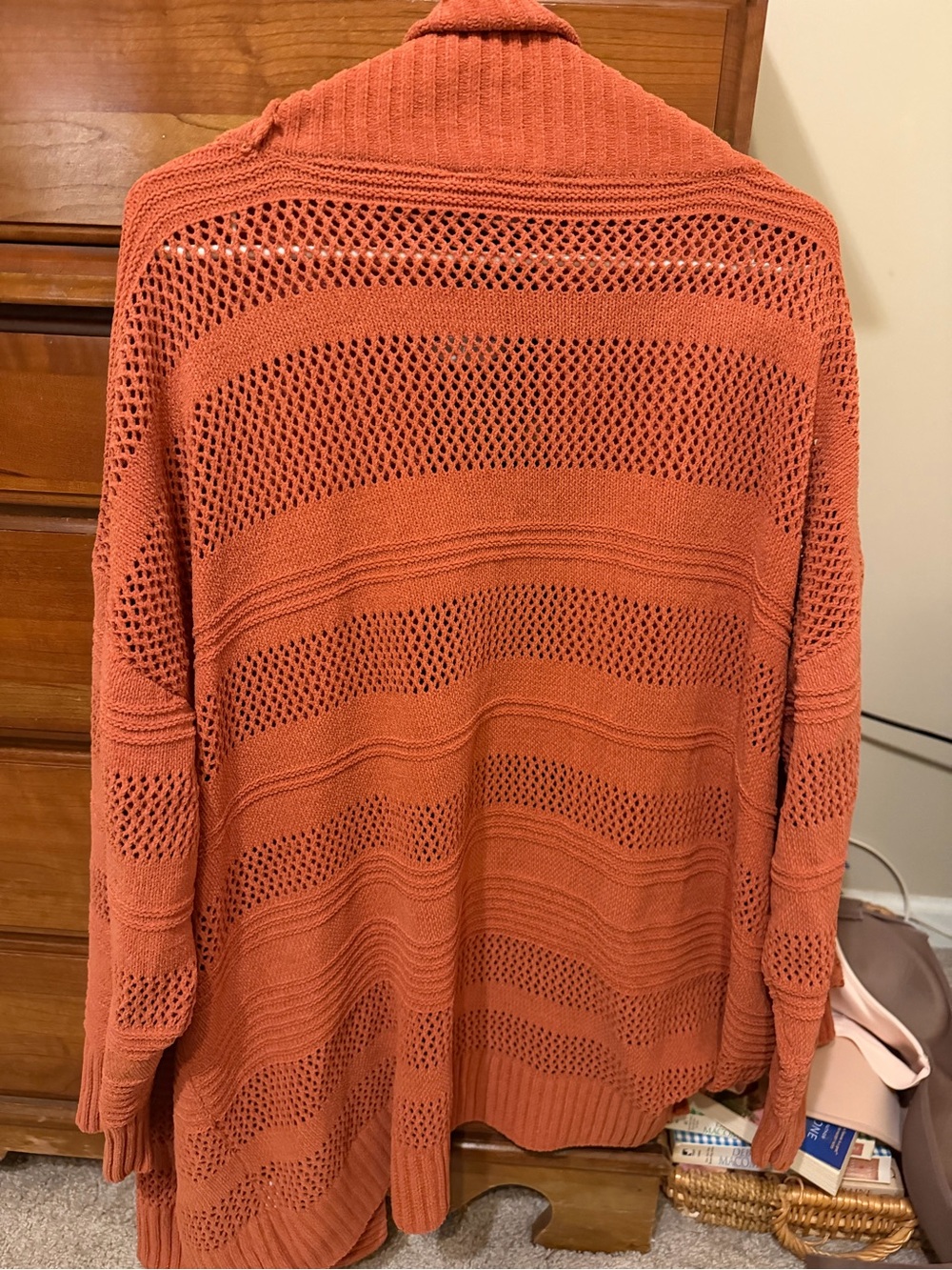 Open-Knit Lightweight Women's Cardigan Sweater - Terracotta